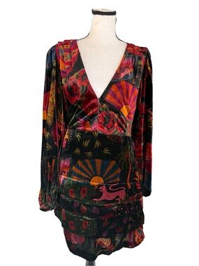 farm rio blue flowing beauty embroidered long sleeve midi dress Farm Rio
